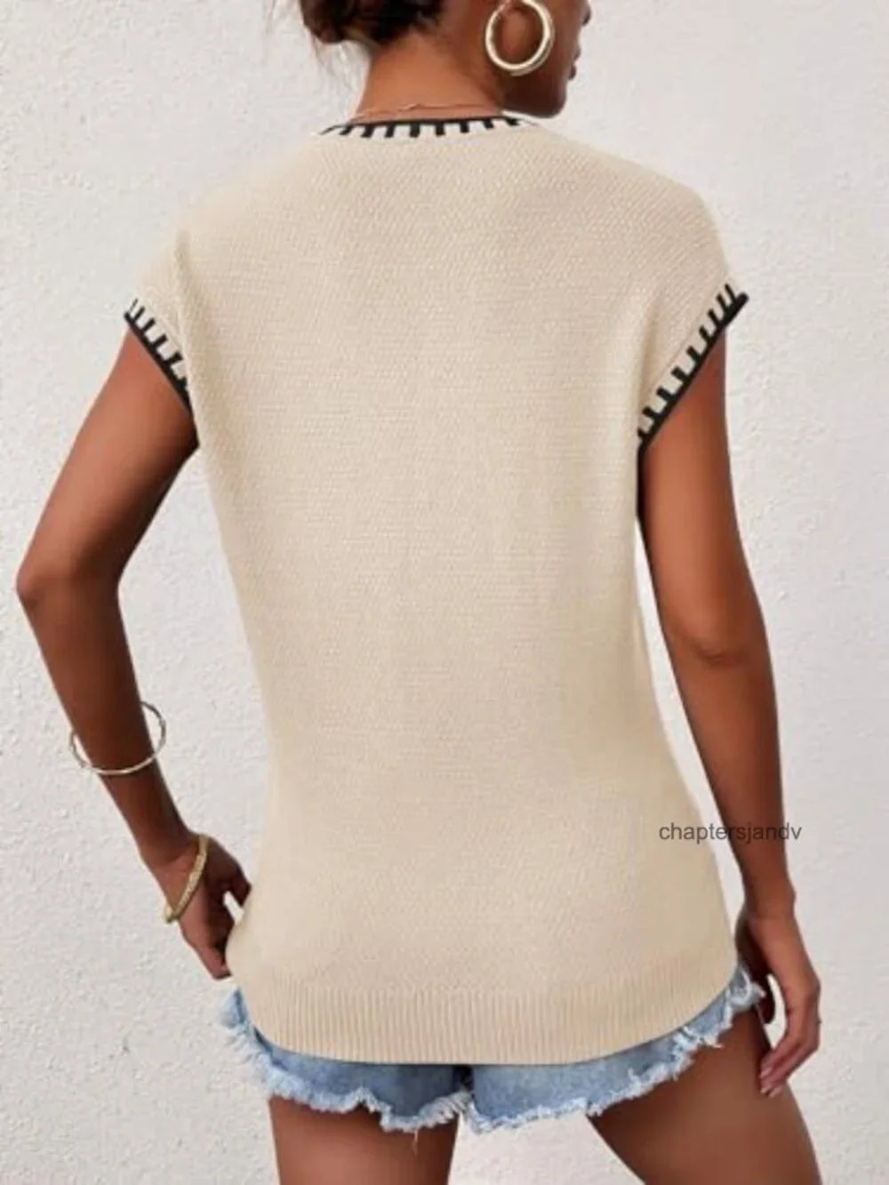 Cap Sleeve Knit Sweater Vest Women Loose Fit Tank Top Crew Neck
